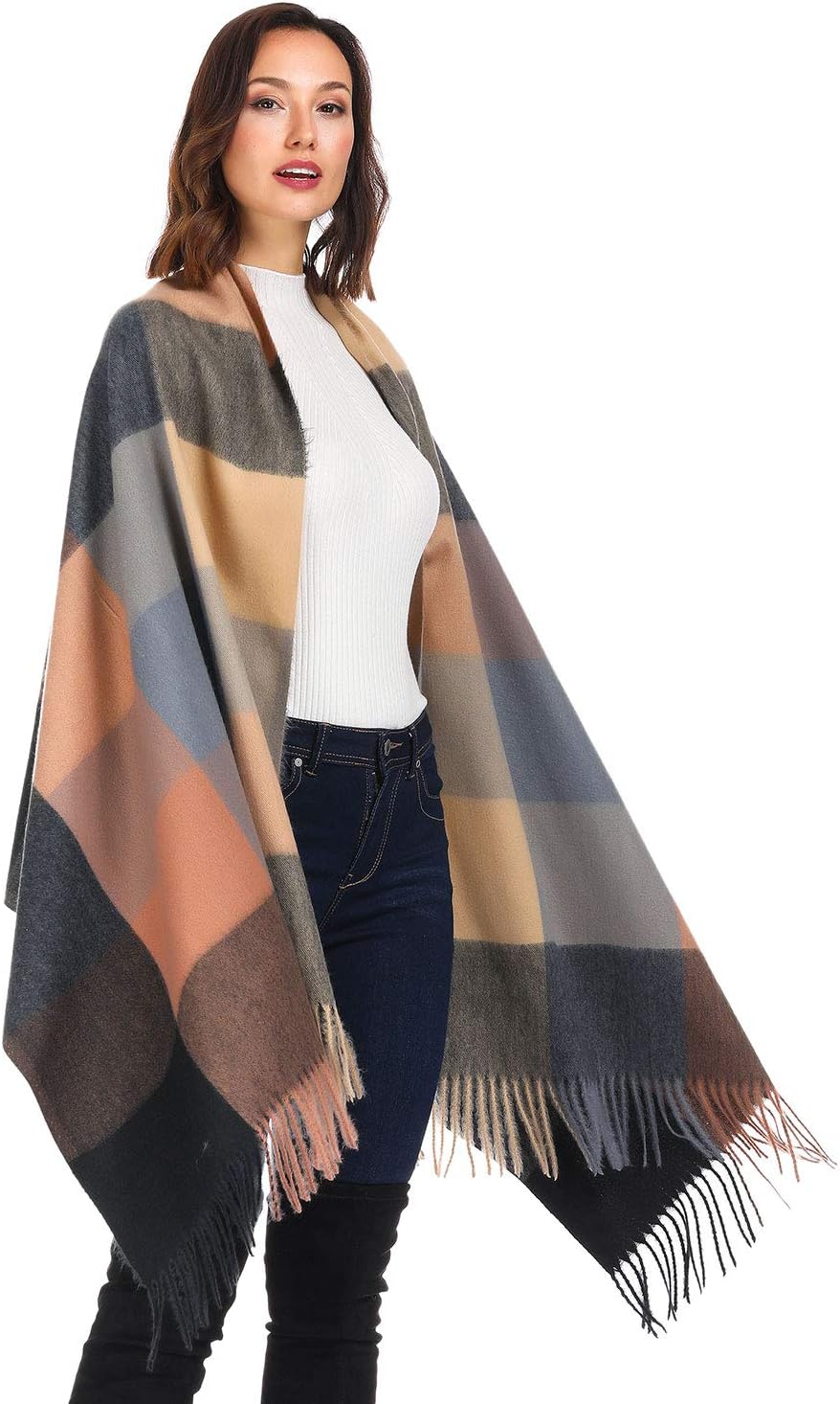 Soft Blanket Scarf for Women Stylish Winter Warm Plaid Shawl Oversize Cozy Cashmere Womens Scarves