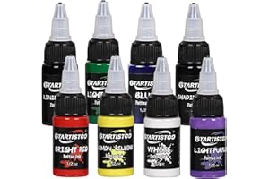 GTARTISTOO 8 Colors Tattoo Ink Set 1/2 OZ(15ml)/Bottle Professional Tattoo Ink Tattoo Inks Pigment Kit