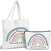 Shinylin 2 Pcs Valentines Speech Language Pathologist Gifts Rainbow Speech Therapy Tote Bag with Cosmetic Bag Valentines Birthday Party Gifts Slp Thank You Presents for Women Sp Assistant Therapist