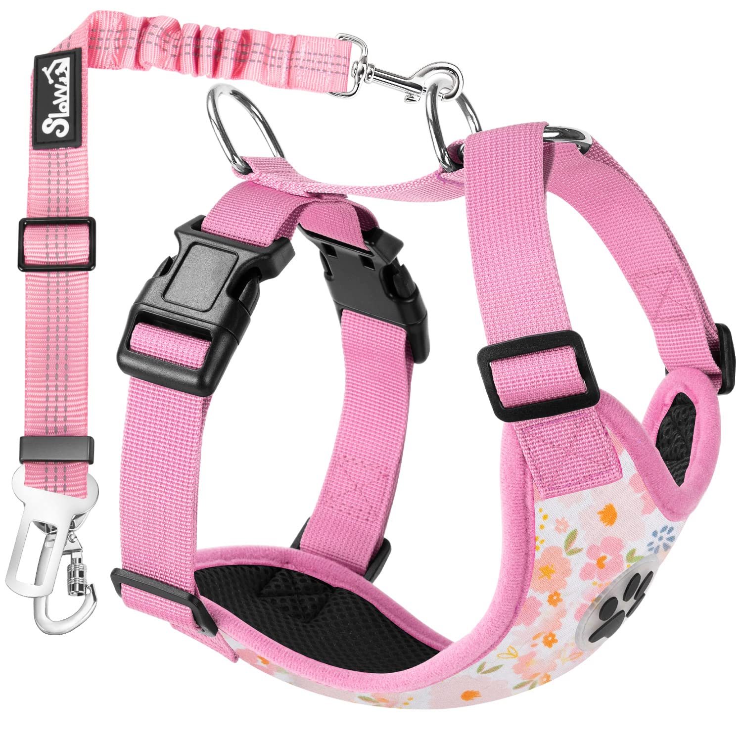 SlowTon Dog Car Harness Seatbelt Set, Pet Vest Harness with Safety Seat Belt for Trip and Daily Use Adjustable Elastic Strap and Multifunction Breathable Fabric Vest in Vehicle for Dogs