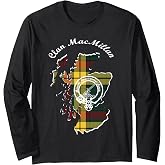 Clan MacMillan surname last name Scottish Tartan Map Crest Long Sleeve T-Shirt