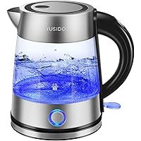 YUSIDO 電気ケトル 1.2L ステンレス ガラス ケトル 空焚き防止機能 安全で衛生 湯沸かしポット