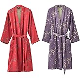 PEWRESLORS Soft Cotton Japanese Sleepwear Kimono Yukata Lightweight Bathrobe Nightgown Breathable Pajamas Set Women