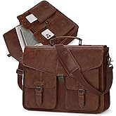 RAINSMORE 17.3 Inch Men's Messenger Bag, PU Leather Laptop Briefcase for Work, Office & Business Travel, Spacious Satchel Bag