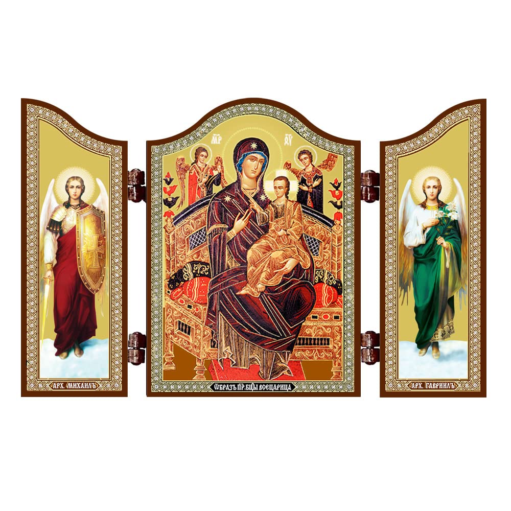 NKlaus 1448 Mother of God All Kings Wood Triptych Orthodox Icon Vsecarica