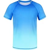 DRONIRING Boys' Short Sleeve Rash Guard, UPF 50+ Swim Shirt for Kids Youth | 2t to 16 Years Size, Quick-Dry, Lightweight, Breathable, 4-Way Stretch, Gradient Color, UV Sun Protection, Surfing, Hiking