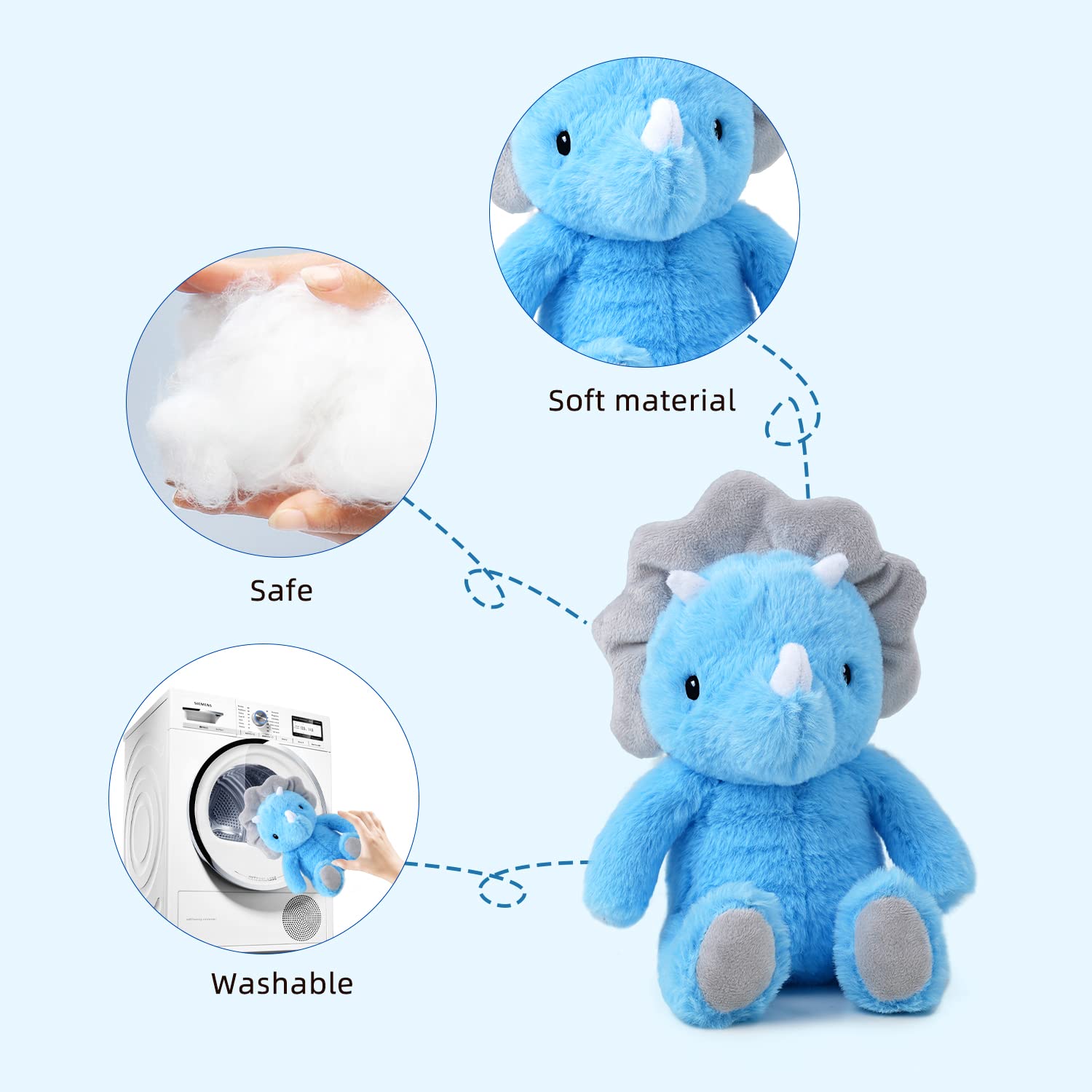 VANLINNY Blue Dinosaur Stuffed Animals, 9