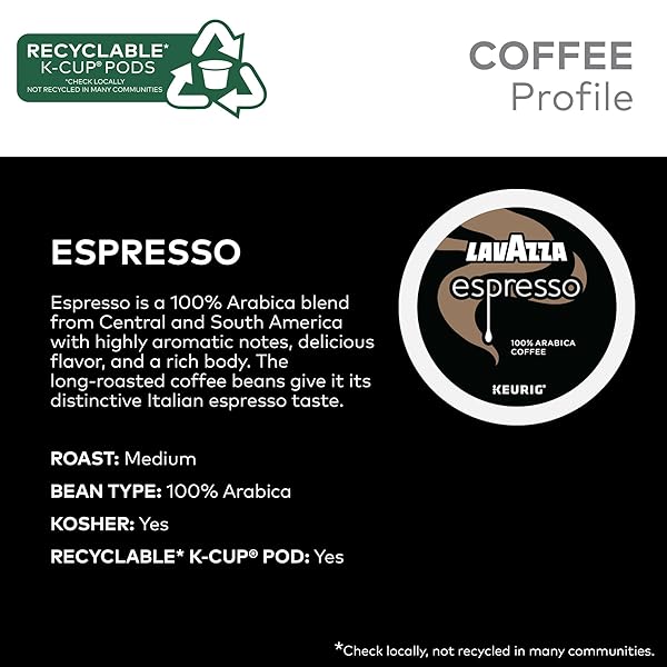 LAVAZZA ESPRESSO, SINGLE-SERVE KEURIG K-CUP PODS, MEDIUM ROAST COFFEE, 10-COUNT BOX