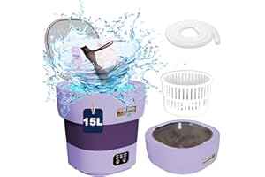 CNCJ Portable Washing Machine, 15L Large Intelligent Laundry Portatil, 2 in 1 Foldable Mini Washing Machine with Drain Basket Washer for Baby Clothes, Underwear, Apartment, Camping, RV, Travel Purple