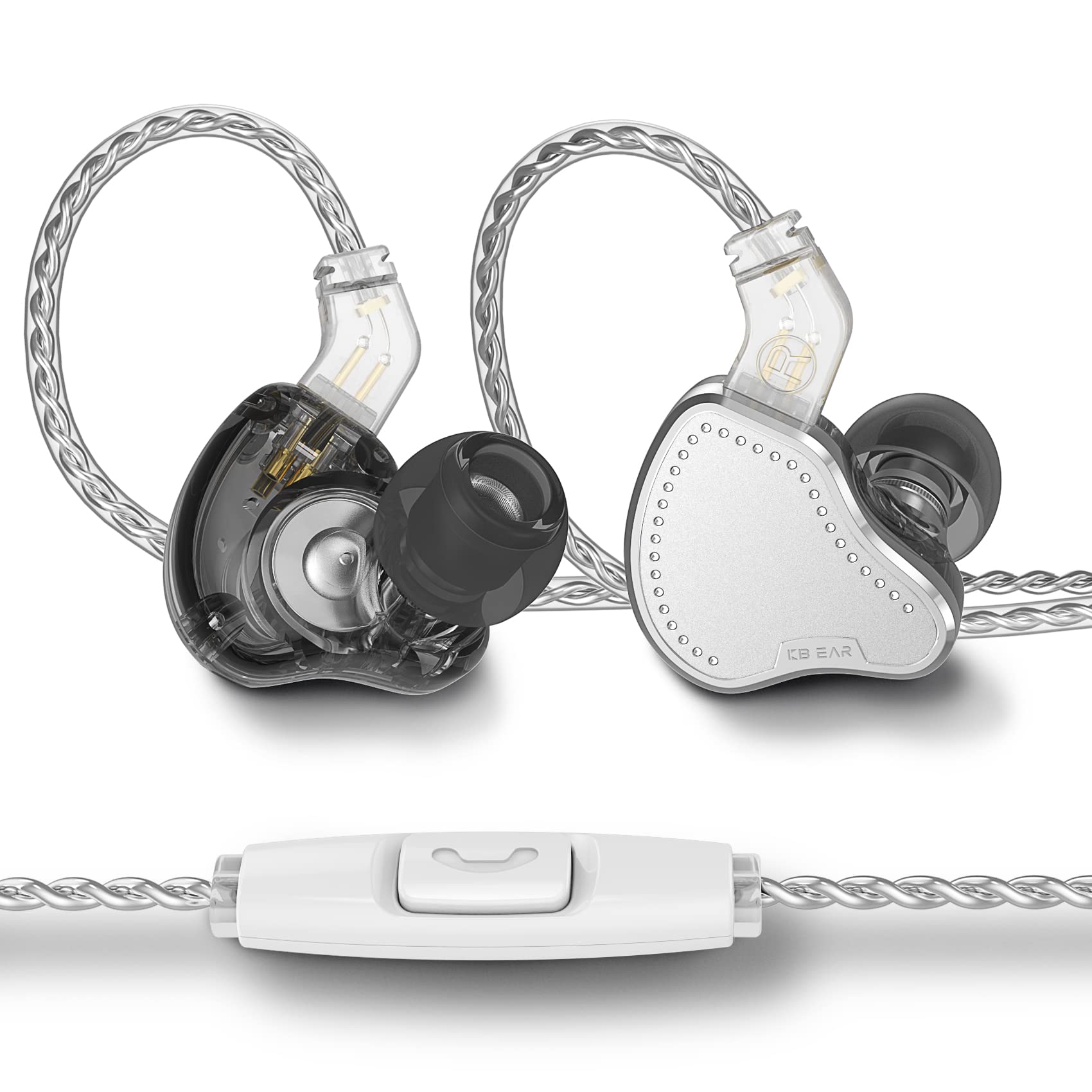 Yinyoo KBEAR KB2208 Wired Earbuds Headphones, Comfortable in-Ear Earphones with Microphone, Ergonomic Tips, Noise Cancelling with Detachable 3.5mm Cable for Music and Sport (Silver, With mic)