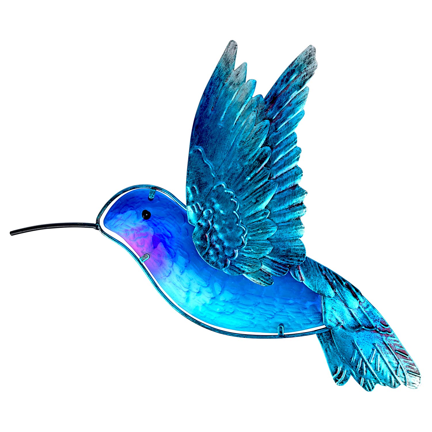 John's Studio Metal Hummingbird Wall Decor Bathroom Glass Art Iron Sculpture Outdoor Blue Hanging Decoration for Home Bedroom Garden Patio Porch or Fence - Blue
