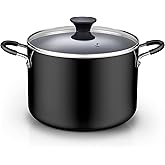 Cook N Home Nonstick Stockpot with Lid 8-QT, Professional Deep Cooking Pot Canning Cookware Stock Pot with Glass Lid, Black