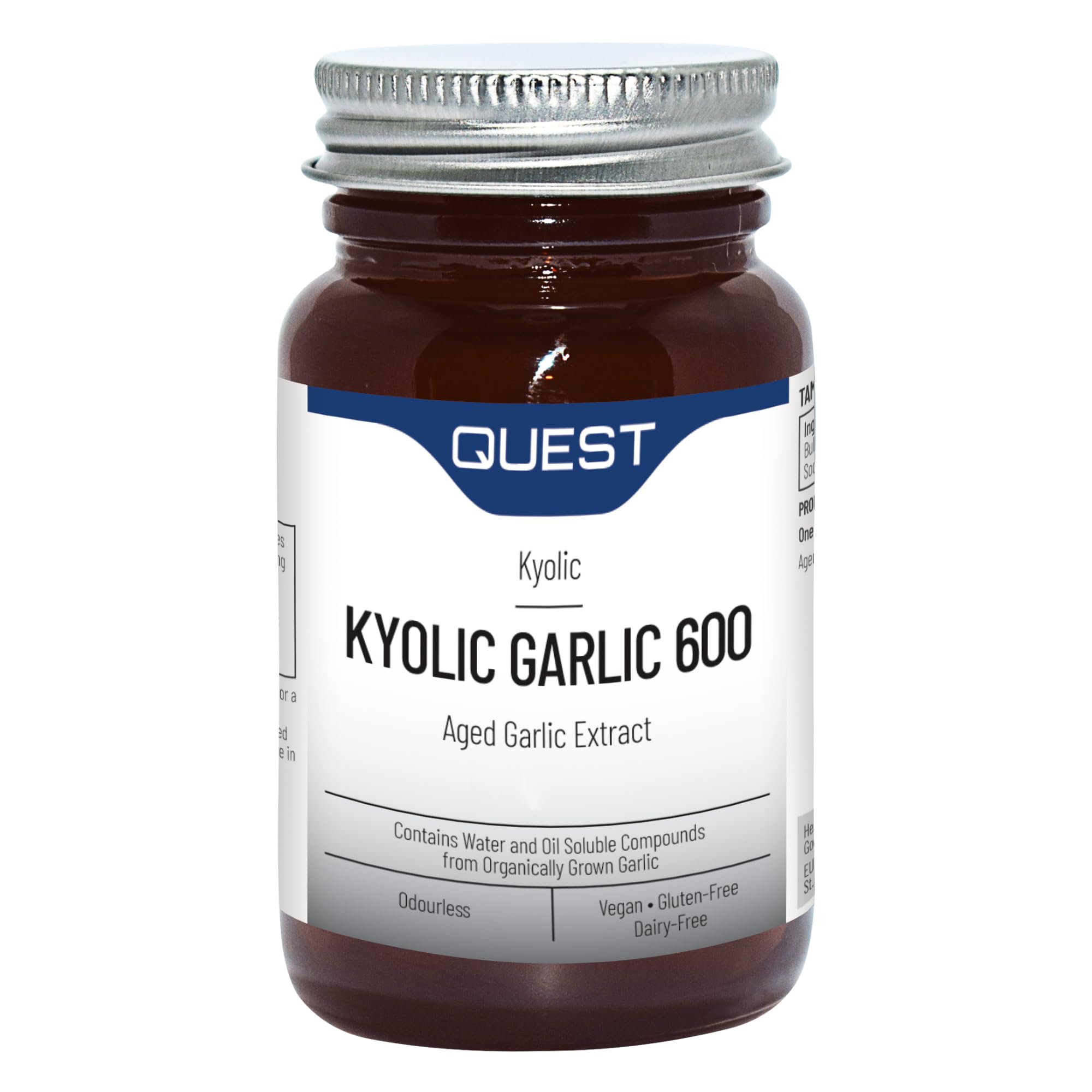 Quest - 120x Kyolic Garlic Tablets. High Strength 600mg Odourless Aged Garlic Extract for Heart, Immune, Digestive & Cognitive Health. Daily Dietary Supplement. Vegan & Gluten-Free (Pack of 1)