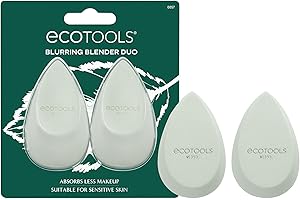 EcoTools Blurring Blender Makeup Sponge Duo, Makeup Blender Sponge For Blurred Skin, For Liquid & Cream Foundation, Cloud Coverage Memory Foam, Eco Friendly & Latex Free, Cruelty-Free & Vegan, 2 Count