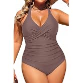 Plus Size One Piece Swimsuit Tummy Control Full Coverage Bathing Suit | Sweetheart Neckline, Twist Front, Criss Cross Back, Wide Adjustable Straps, Ruched Stomach, Removable Bra