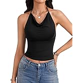 Umenlele Women's Halter Crop Top Tie Back Backless Cowl Neck Sexy Going Out Cami Tank Tops