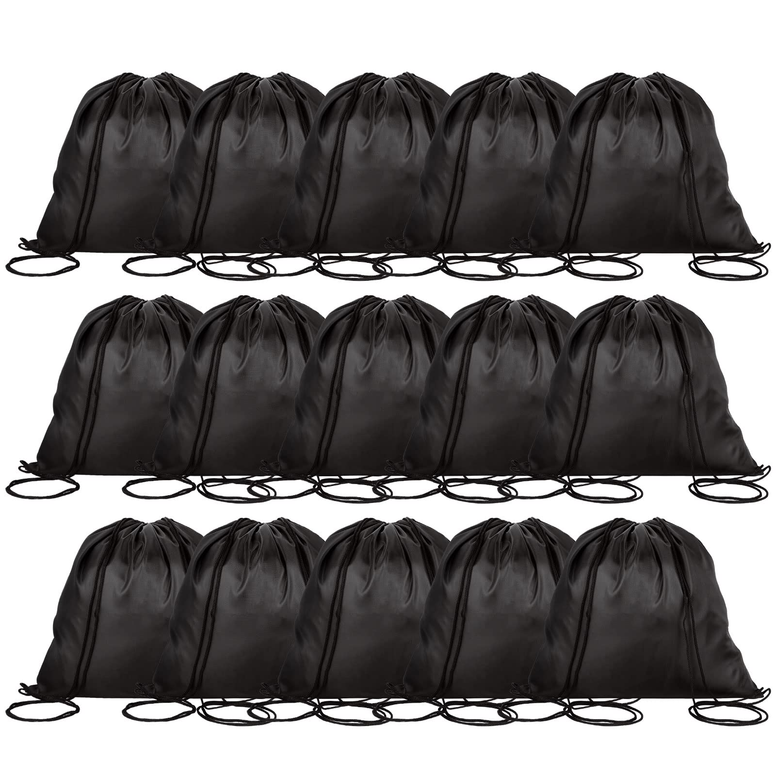AKOLAFE 15PCS Drawstring Bags Black PE Bags Drawstring Gym Bags String PE Bags for School Boys, Sports, Gym, Travel, Swimming and Various Activities