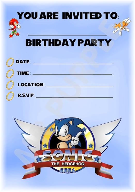 Sonic The Hedgehog Birthday Party Invites Portrait Design Party Supplies / Accessories (Pack