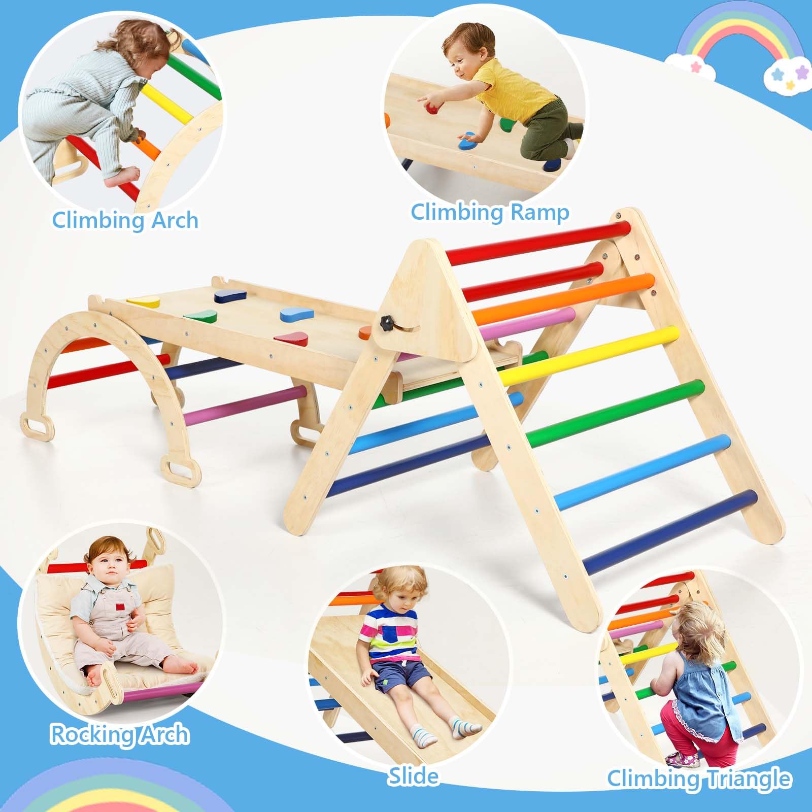 4in1 Montessori Climbing Frame: Pikler Triangle + Arch + Slide Board + U2013 The Oxygen Lifestyle