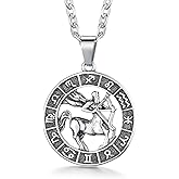 GHIUYUI Zodiac Sign Pendant Necklaces for Women Men Stainless Steels Leo Constellation Horoscope Medallion Retro Celestial Astrology Jewelry