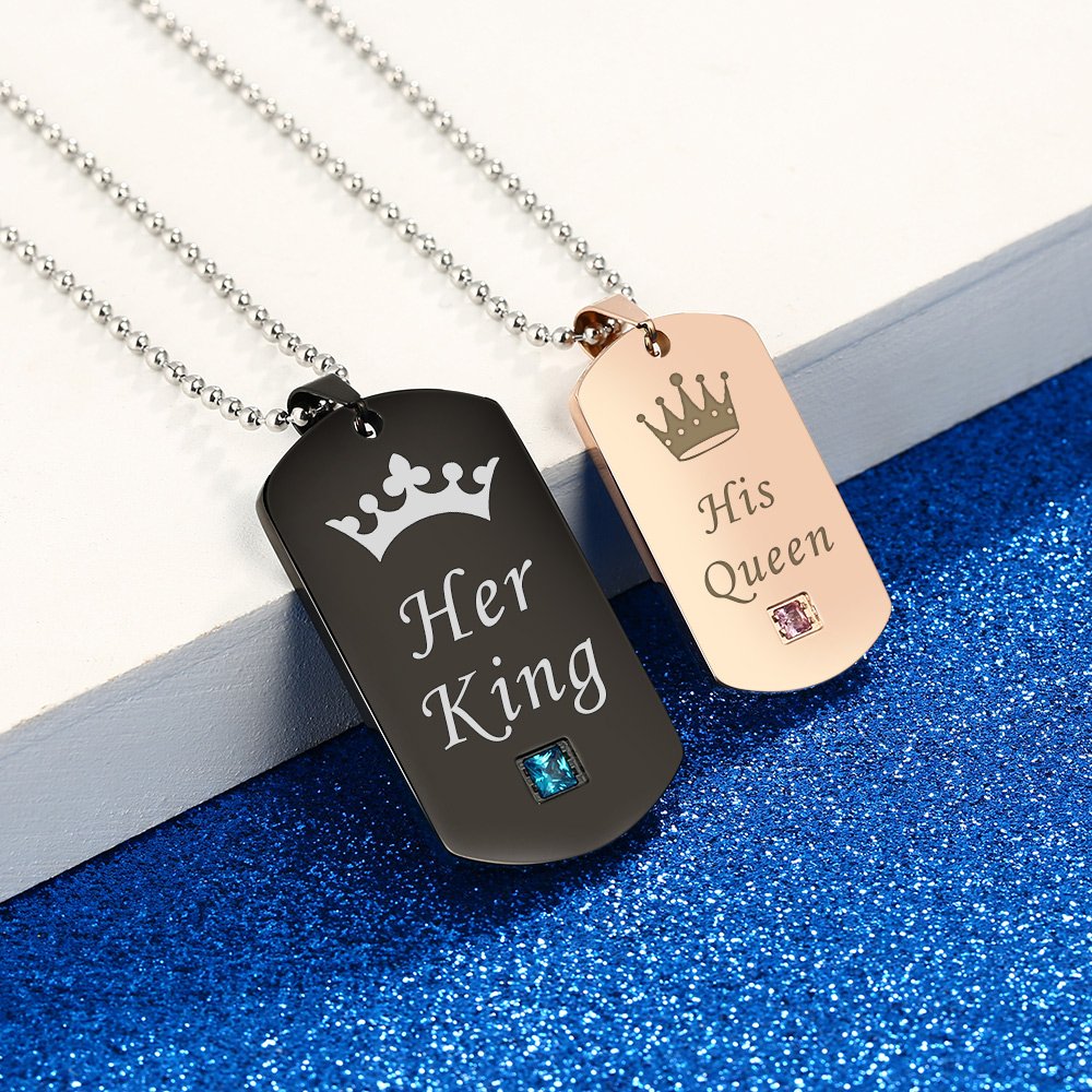 Gagafeel Couple Necklace Crown Tag Queen & King His Hers Titanium Stainless Steel Pendant Matching Set Gift for Lover (Black+Rose Gold)