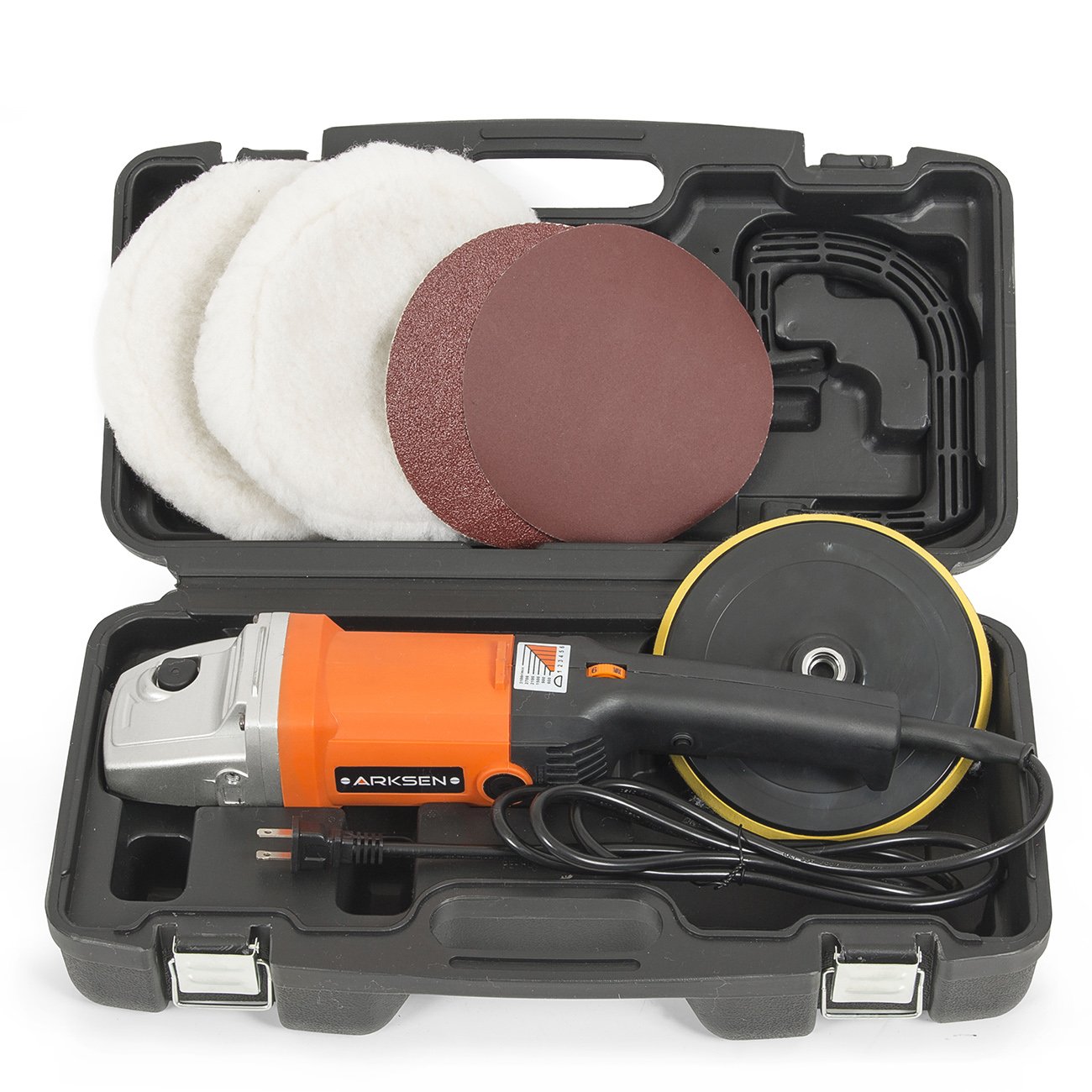 ARKSEN 7" Electric Car Polisher, Variable Speed, Buffer, Sander, Orange