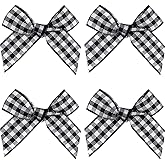 VIVIQUEN Gingham Craft Ribbon Bows Mini Checkered Ribbon Flowers Appliques for Sewing, Gift, DIY Craft, Wedding Decoration Ornament (Black, 48PCS)