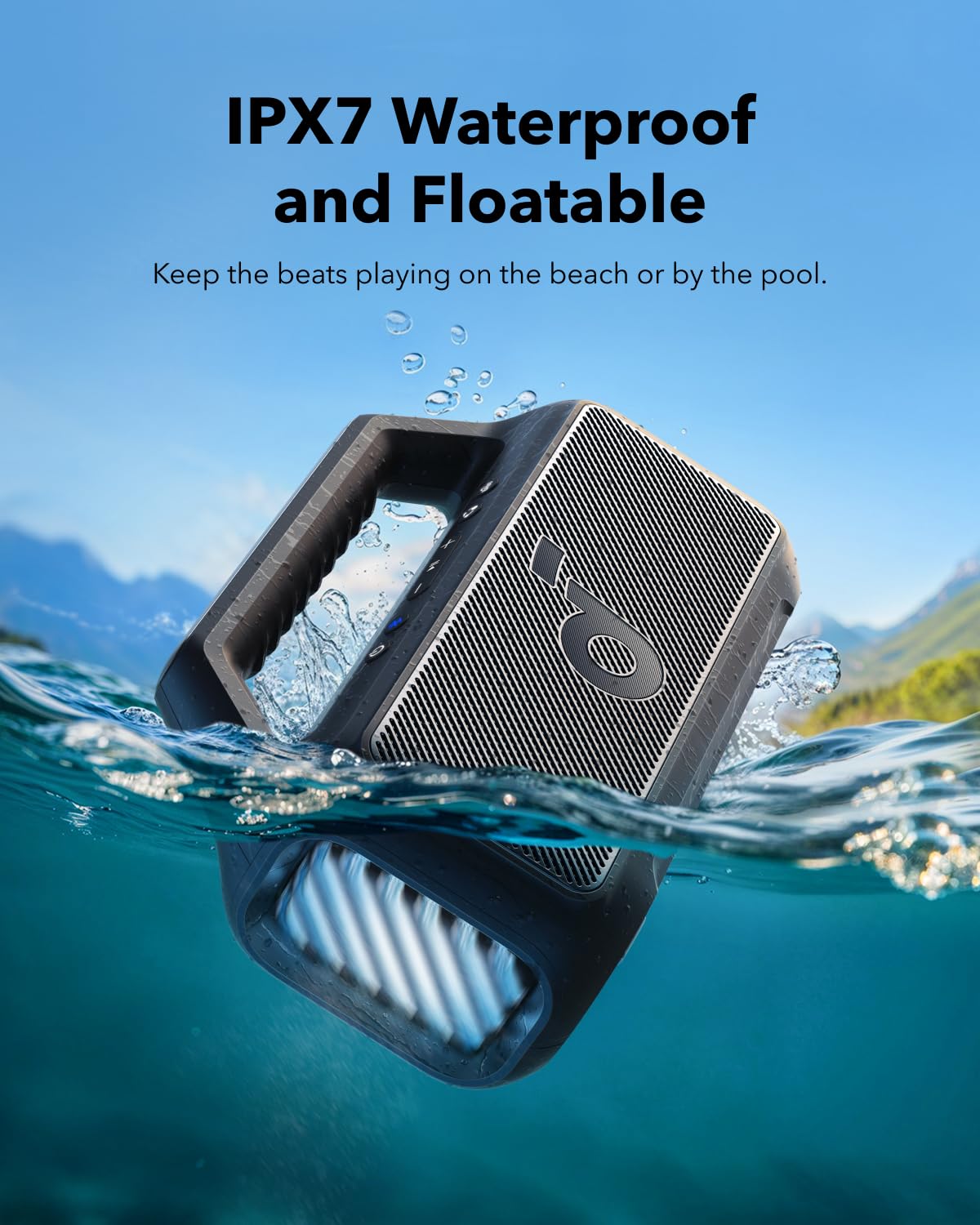 Soundcore Boom 2 by Anker, Outdoor Speaker, 80W, Subwoofer, BassUp 2.0, 24H Playtime, IPX7 Waterproof, Floatable, RGB Lights, USB-C, Custom EQ, Bluetooth 5.3, Portable for Camping and Beach - Black