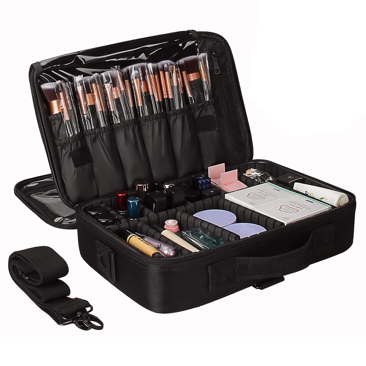 Travel Makeup Case,Chomeiu- Professional Cosmetic Makeup Bag Organizer Makeup Boxes With Compartments Neceser De Maquillaje(Black-M)