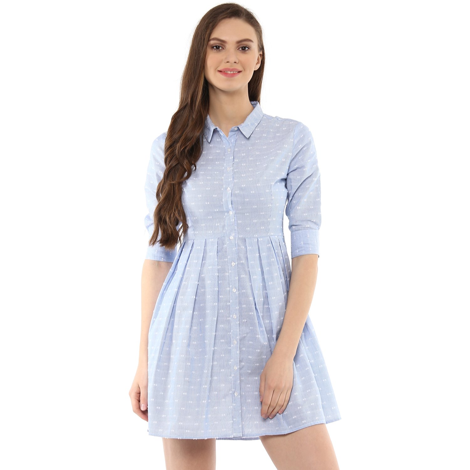 street9 women's cotton collar dress (light blue)