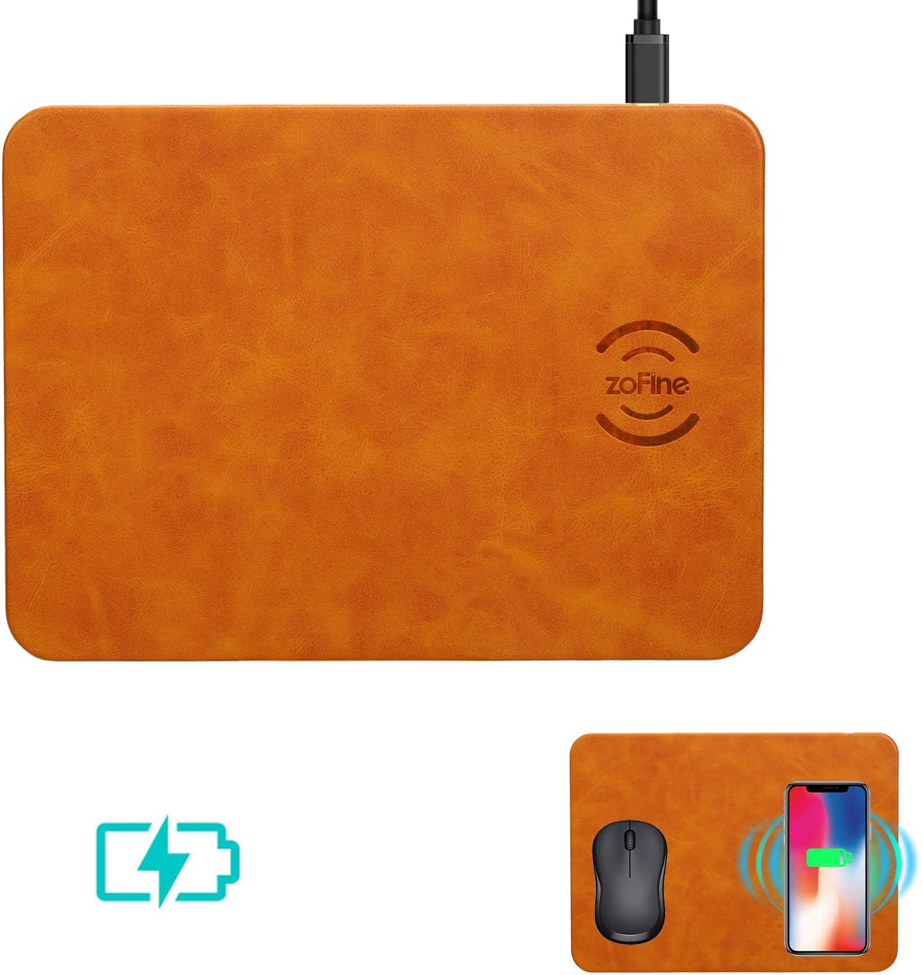 Wireless Charging, ZOFINE Mouse Pad Wireless Charger 10W 2 in 1 Mat for Samsung Galaxy S9 S8 S7, 5W for iPhone Xs Max/XR/X/XS/8/8 Plus Qi-Enabled Devices (Light Brown)