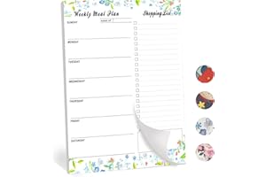 Boonble Meal Planner and Grocery List Magnet Pad for Fridge, 52 Undated Sheets Magnetic Note Pad for Family Meal Prep, Weekly Planner Pad with Tear Off Shopping List Blue-Green Floral 3