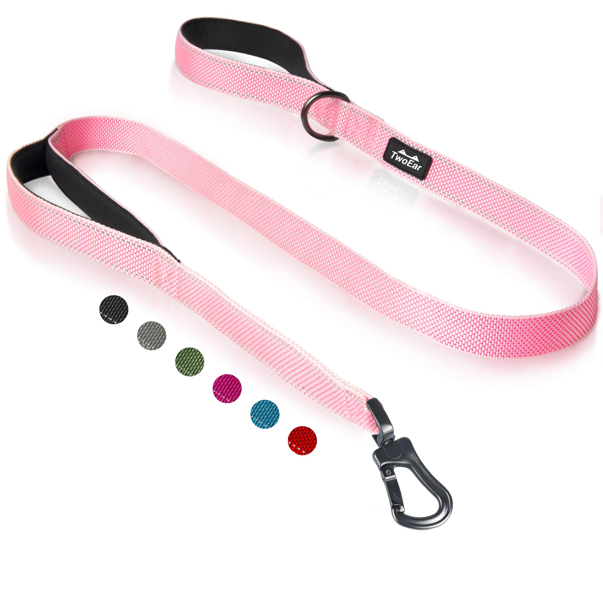 Photo 1 of TwoEar 5FT 1IN Strong Pink Dog Leash with 2 Padded Handles, Traffic Handle Extra Control, Comfortable Soft Dual Handle, Auto Lock Hook, Reflective Walking Lead for Small Medium and Large Dogs