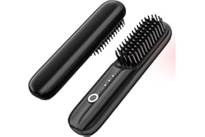 LYFDUW Cordless Hair Straightener Brush, Portable Straightening Brush for Women, Mini Negative Ion Hot Comb for Travel, 30Mins Auto-Off, USB Rechargeable, Fast Heating 3 Temperature Settings (Black)