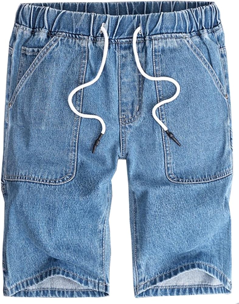 elastic waist denim shorts
