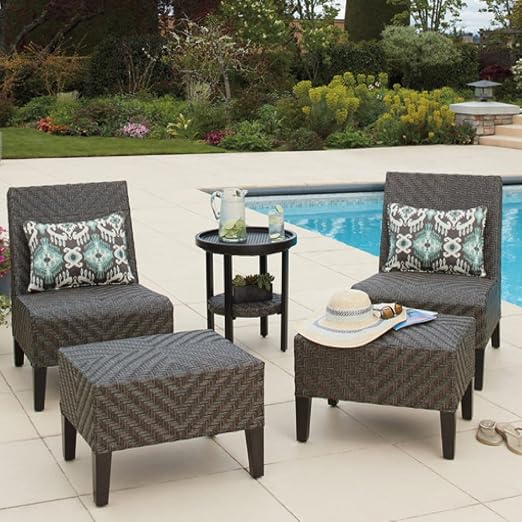 Agio Fairmont Garden Dining Set For Outdoors 5 Piece Set Chairs Woven Design Table Ottomans With Cushions Amazon Co Uk Garden Outdoors