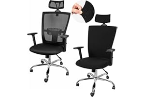 Lounsweer 3-Piece Headrest & Desk Chair Covers - Gaming & Office Chair Slipcovers (Black, Classic)