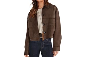 PRETTYGARDEN Women's Faux Suede Cropped Jacket Casual Lightweight Fall Fashion 2025 Winter Coats Outerwear Trendy Clothes