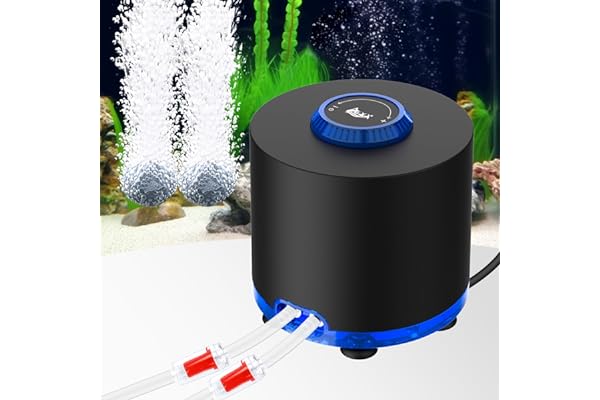 AQQA Aquarium Air Pump, Ultra-Quiet Powerful Fish Tank Air Pump 3W / 6W / 10W with Stainess Steel Dual Outlet, Adjustable Oxy