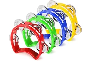 Flexzion Half Circle Tambourine for Adults Hand Held Percussion Instrument Set Plastic Mini Tambourines Half Moon D-Shaped Mu