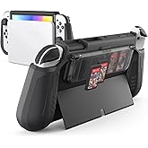 Switch OLED Case with Flip Game Storage, KIWIHOME Dockable Protective Case for Nintendo Switch OLED 2021 TPU Grip Portable Cover Accessories, Black