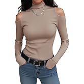 Prettywear Women Long Sleeve Shirts Mock Turtle Neck Fitted Tops Cold Shoulder Sexy Thermal T Shirt 2025 Trendy Fall Tee