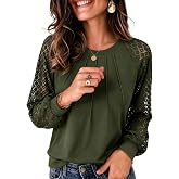 HOTOUCH Long Sleeve Shirts for Women Lace Tops Dressy Casual Blouses | Womens Tops, School Outfits for Teachers, Boho Tops fo