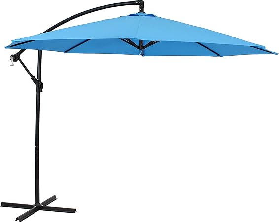 Amazon Com Sunnydaze Outdoor Cantilever Offset Patio Umbrella Outside Waterproof Polyester Shade Steel Pole Air Vent Cross Base And Crank Deck Backyard And Pool 9 Foot Azure Garden Outdoor