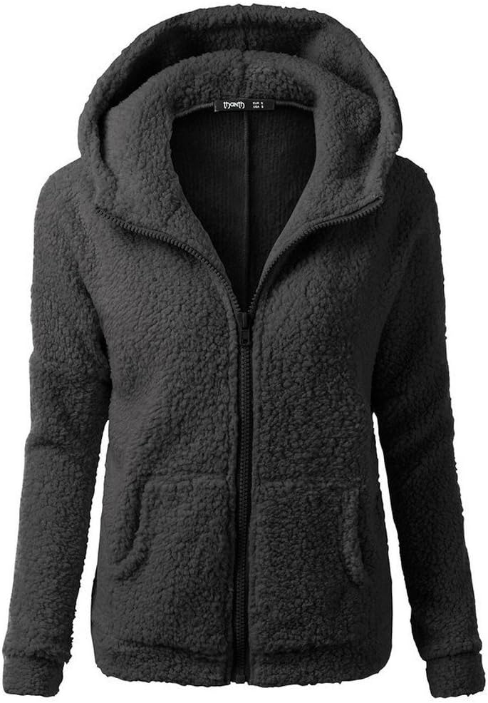 Womens Jacket Sale,KIKOY Winter Warm Wool Hooded Zipper Cotton Coats Outwear Black