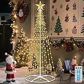 Forlivese 202LED Outdoor Solar Christmas Tree Lights, 5FT Lighted Artificial Cone Tree with Remote, 8 Modes, USB Charge, Timer & Waterproof Christmas Tree Decor for Garden Yard Patio, Warm White