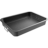 Roasting Pan with Flat Rack-Nonstick Oven Roaster and Removable Tray-Drain Fat and Grease for Healthier Cooking-Kitchen Cookware by Classic Cuisine, Black, 16.5 inch