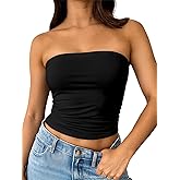ForeFair Women Strapless Tube Tops Double Lined Ruched Backless Bandeau Going Out Top Basic Tank Tops