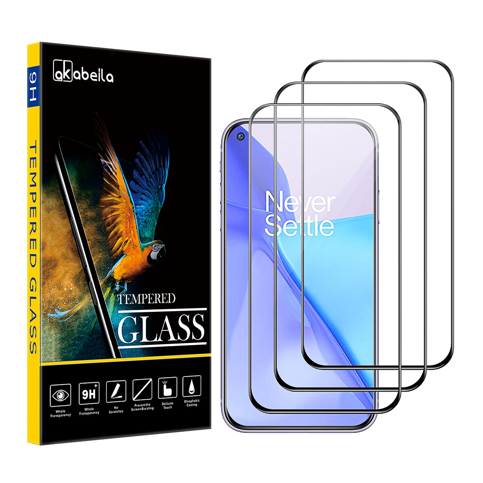 AKABEILA Screen Protector for OnePlus 9/Realme 8 Pro Tempered Glass [3 Pack] HD Protective Film 9H Hardness OnePlus 9R Anti Scratch Bubble Free [Full Curved Coverage]