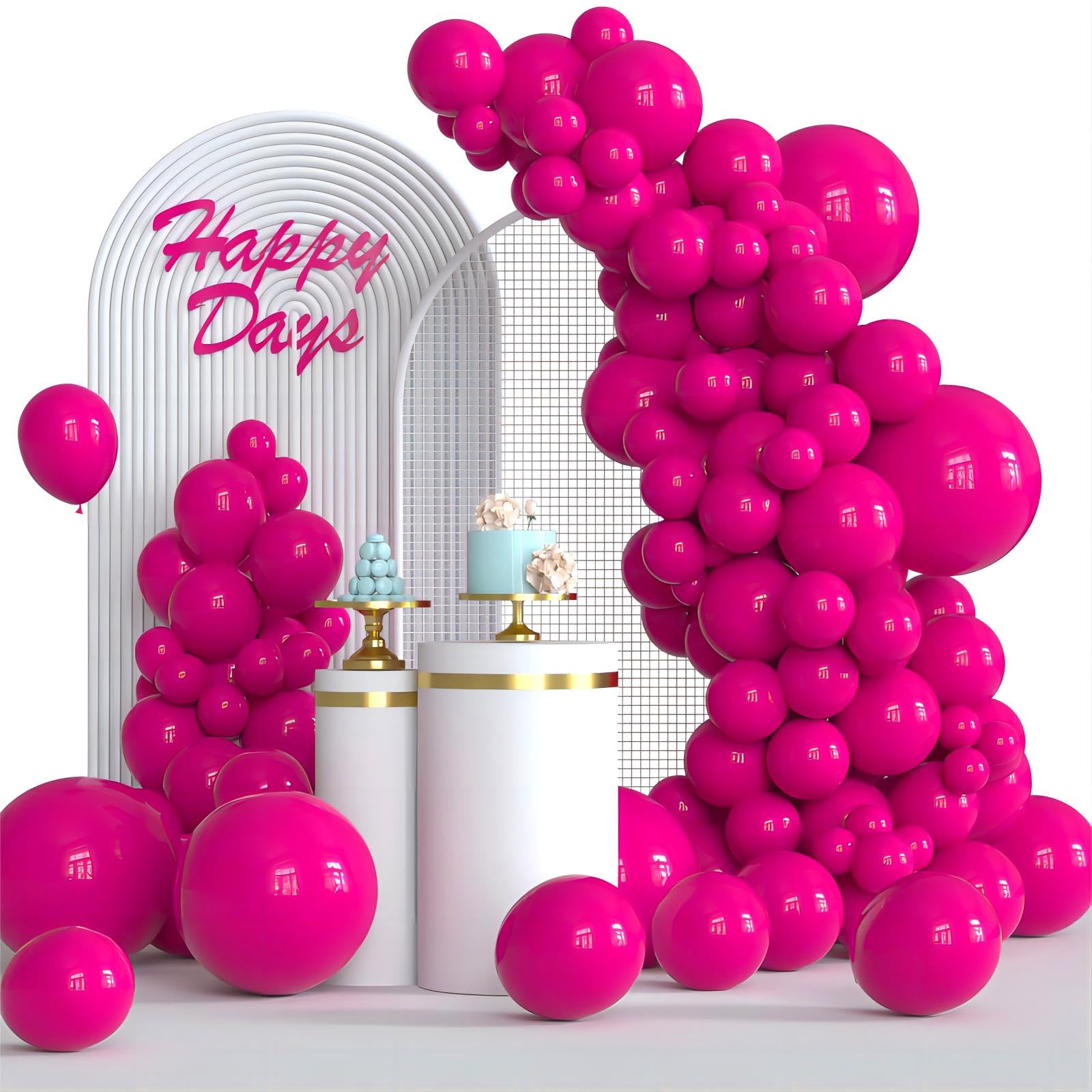 Photo 1 of 110pcs Hot Pink Balloon Garland Arch Kit, 18 12 10 5 Inch Different Sizes Pack Rose Pink Latex Party Balloon for Wedding Birthday Gender Reveal Valentine's Party Decorations